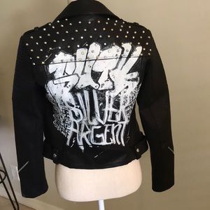 M vegan studded leather moto jacket ZARA graffiti